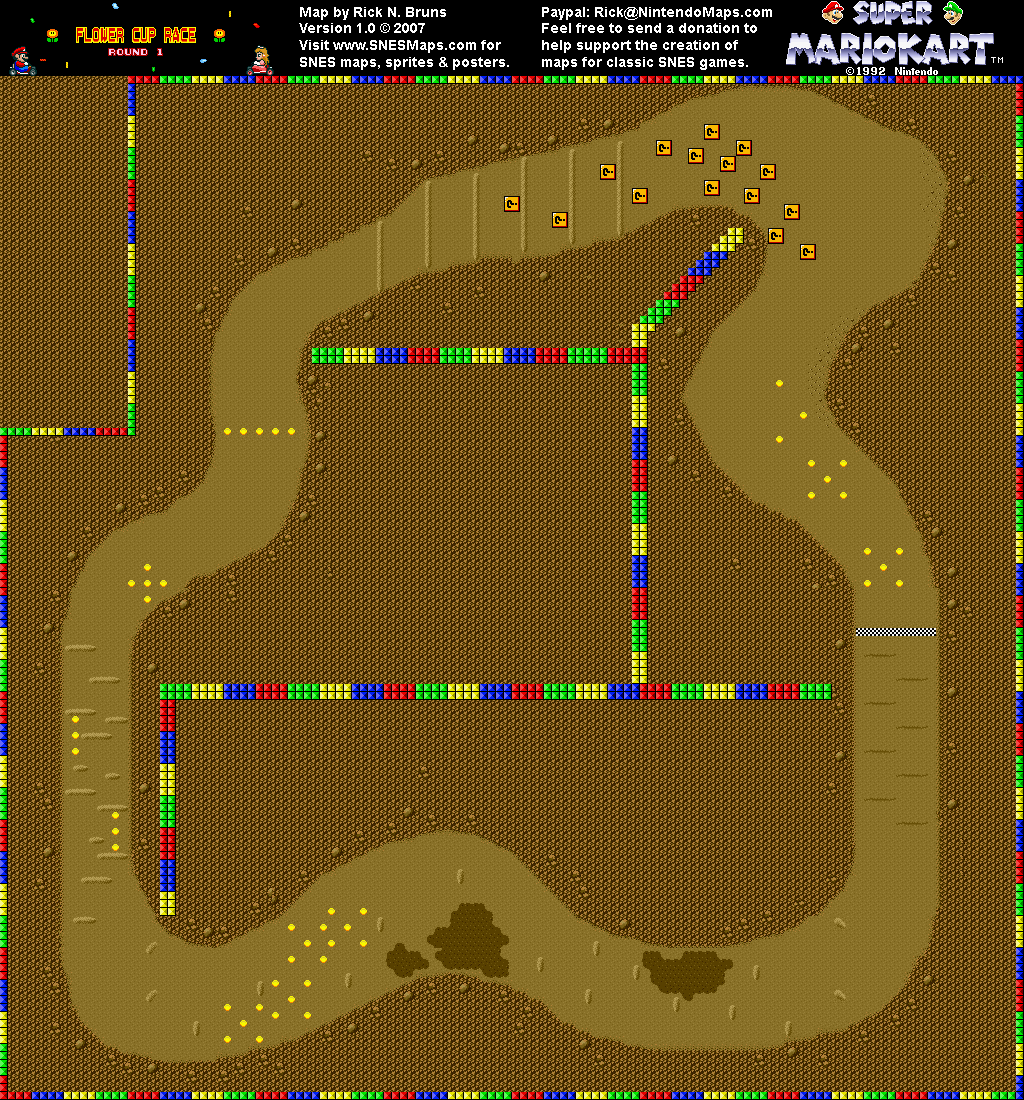 Super Mario Kart - Choco Island 1 Map - SNES Super Nintendo
