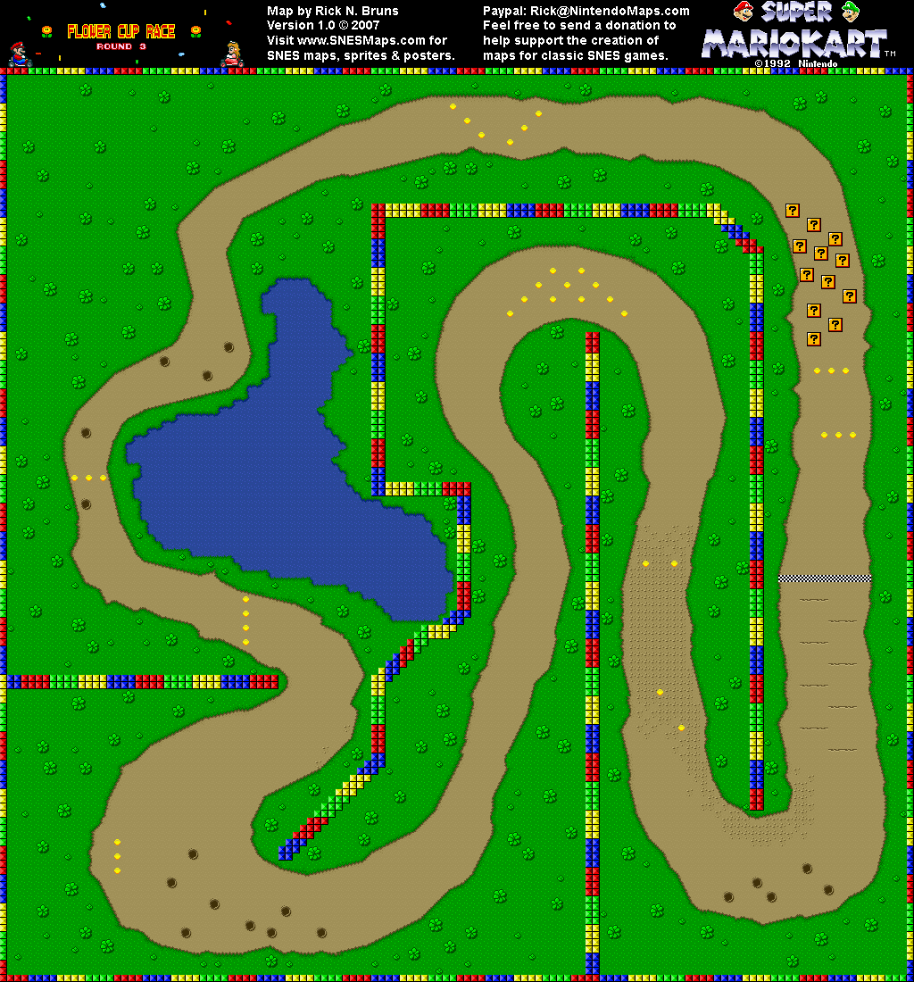 Super Mario Kart - Donut Plains 2 Map - SNES Super Nintendo