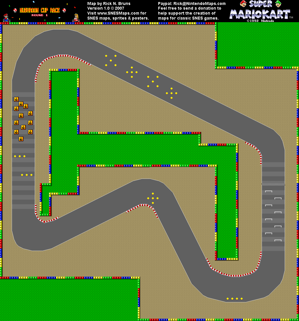 Super Mario Kart - Mario Circuit 1 Map - SNES Super Nintendo