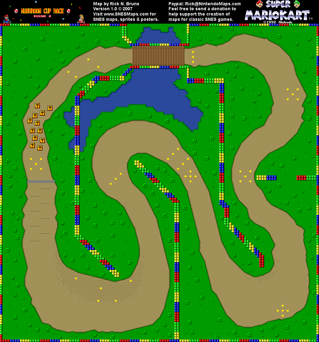 Super Mario Kart - Donut Plains 1 Map - SNES Super Nintendo