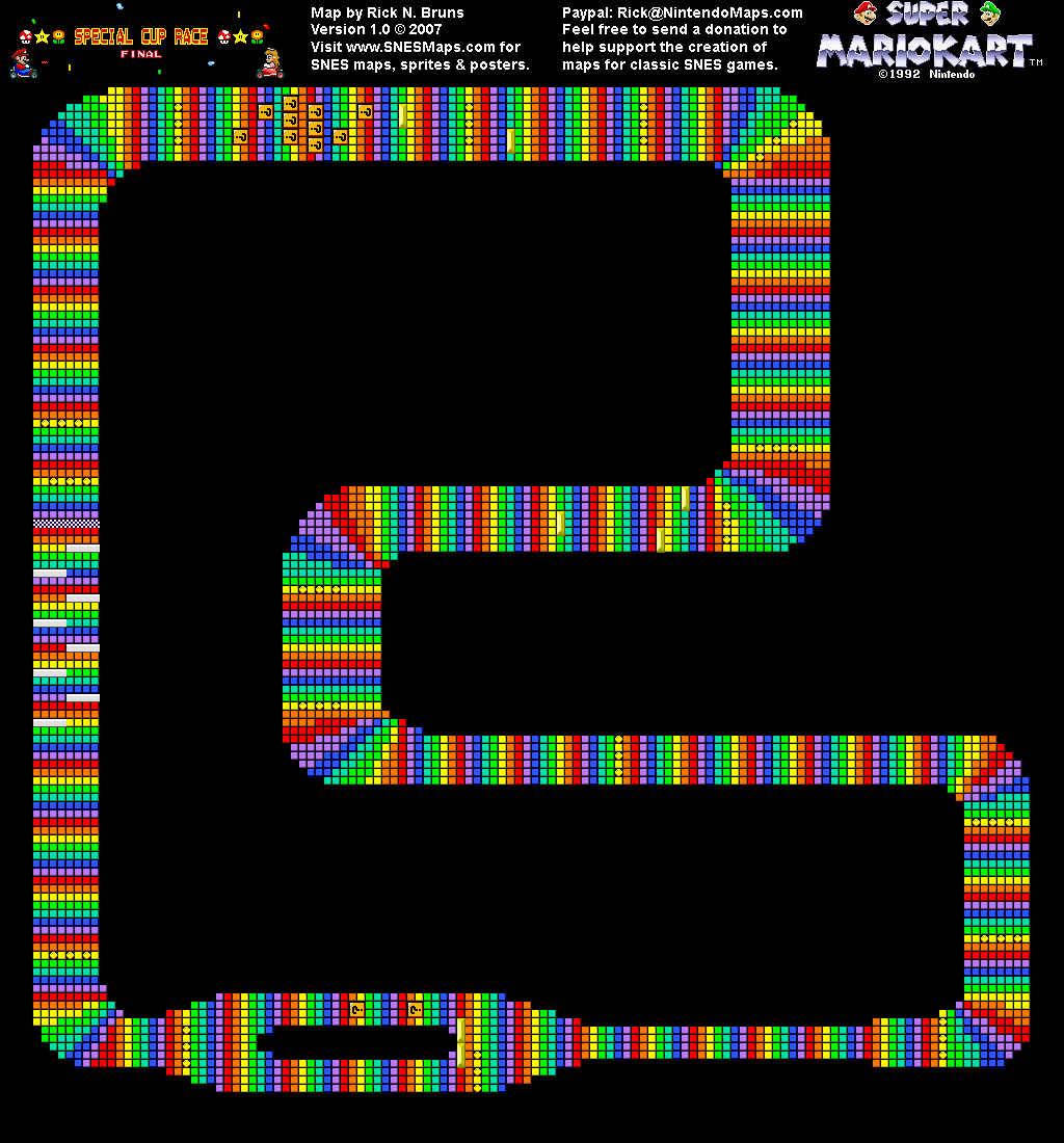 Super Mario Kart - Rainbow Road Map - SNES Super Nintendo