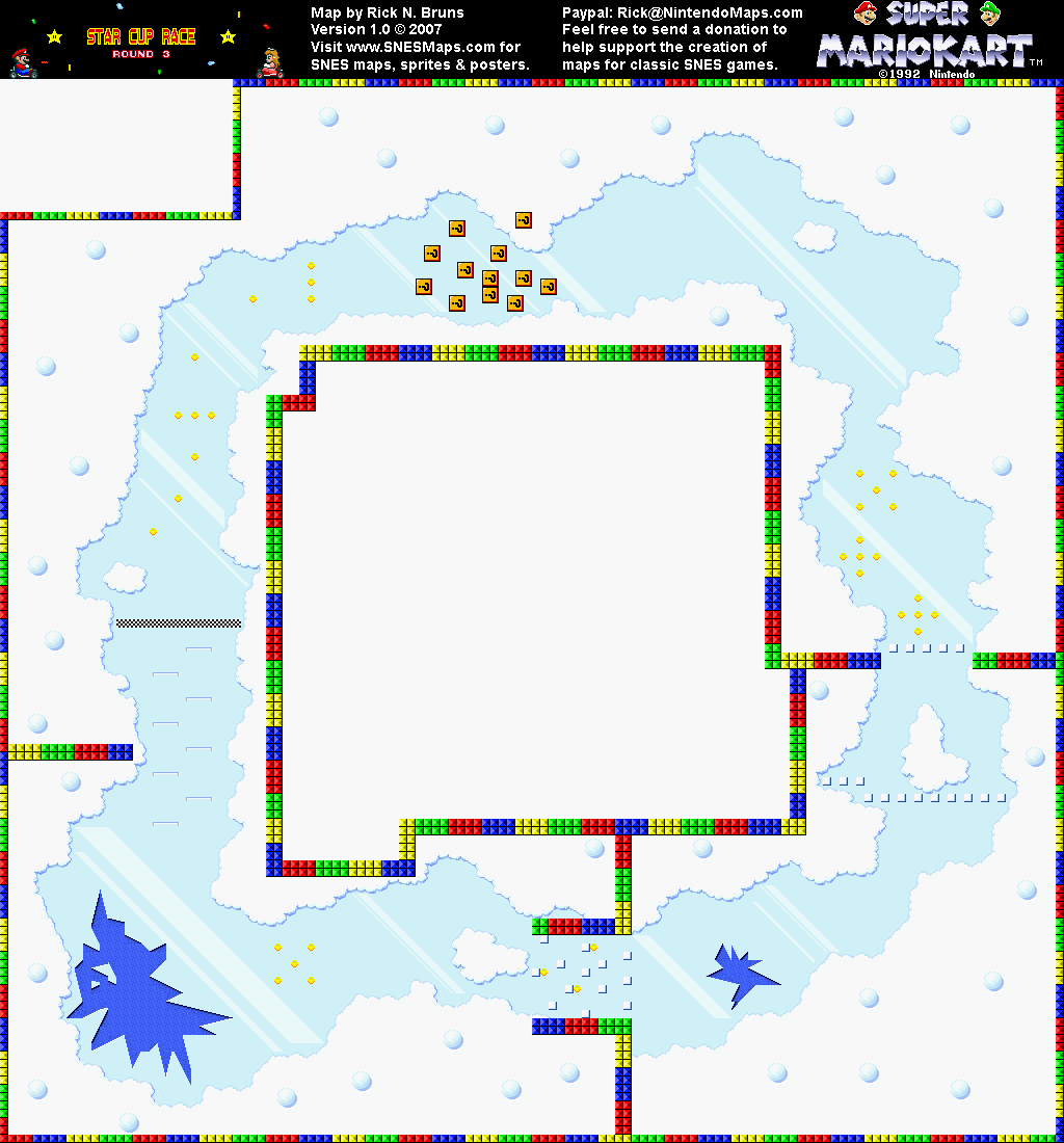 Super Mario Kart - Vanilla Lake 1 Map - SNES Super Nintendo