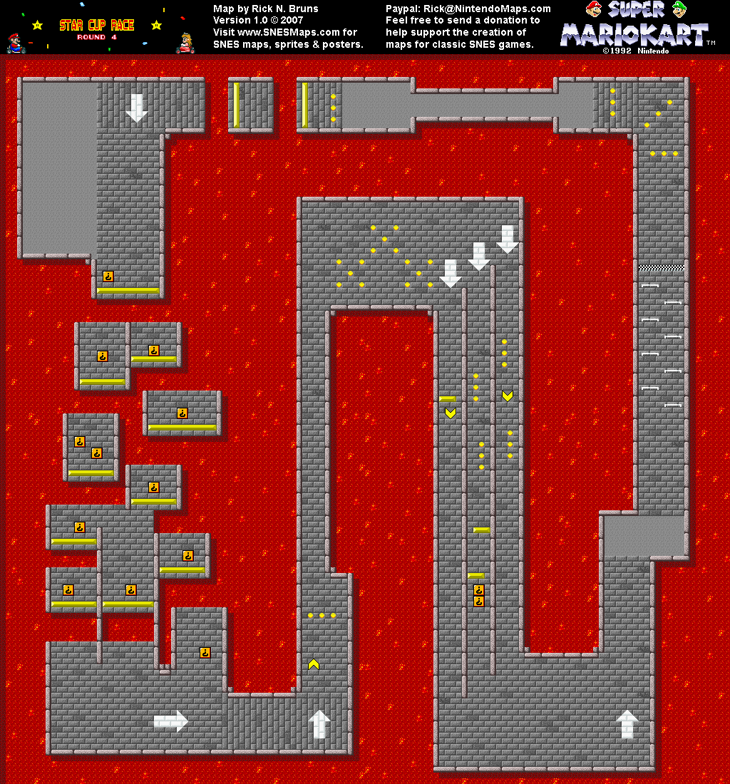 Super Mario Kart - Bowser Castle 3 Map - SNES Super Nintendo