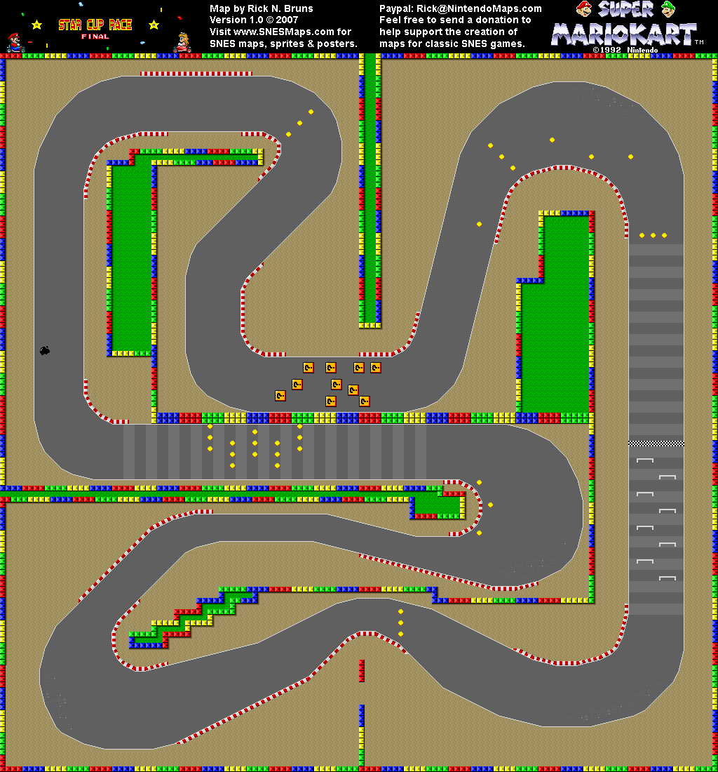 Super Mario Kart - Mario Circuit 4 Map - SNES Super Nintendo