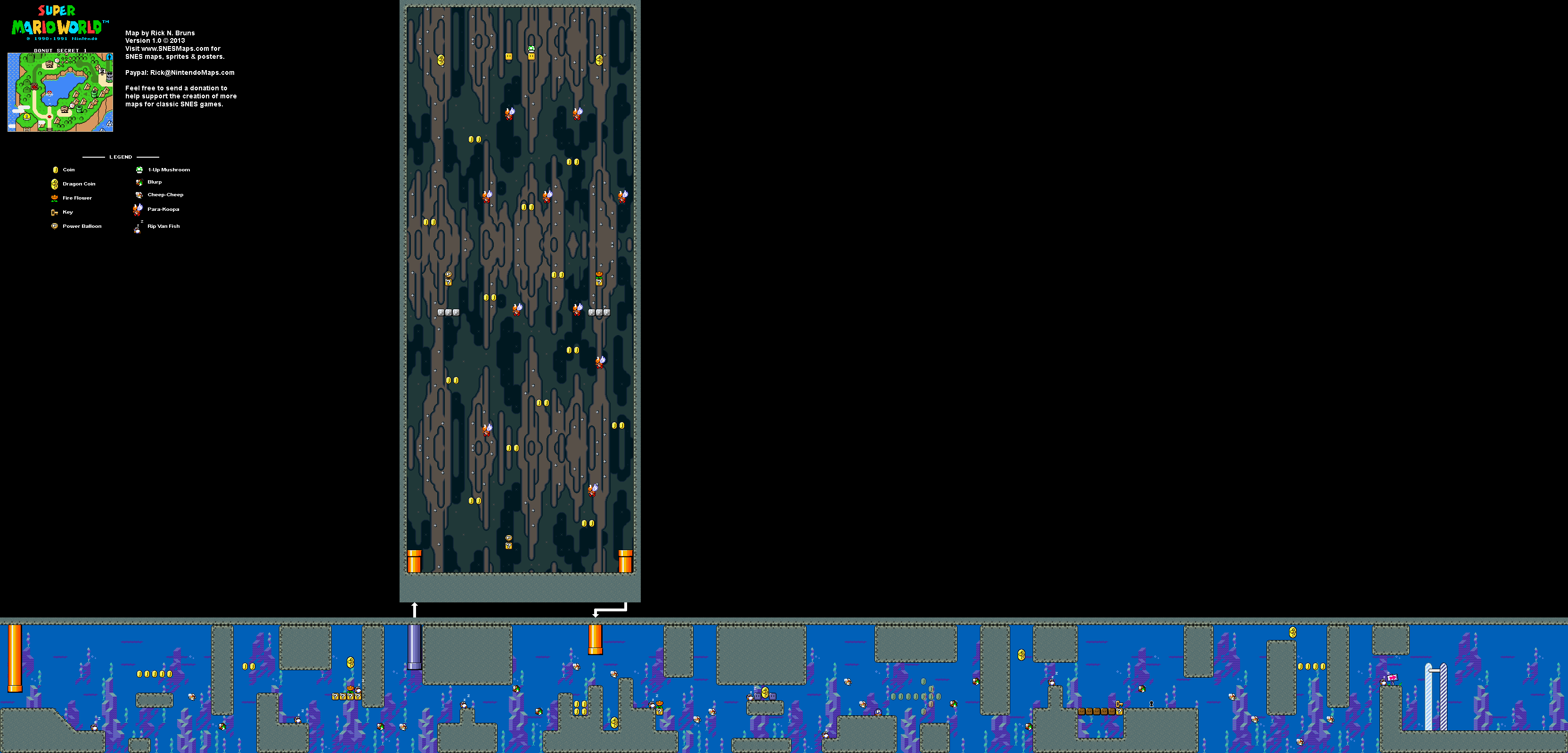 Super Mario World - Donut Secret 1 Super Nintendo SNES Map