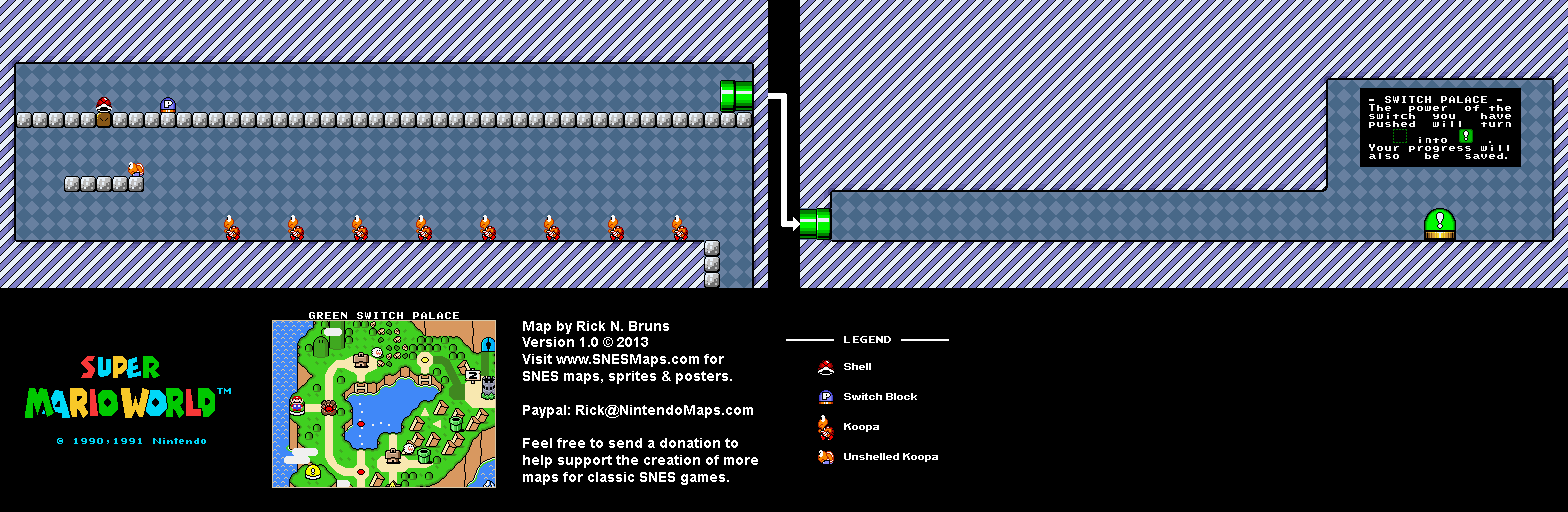 Super Mario World - Green Switch Palace Super Nintendo SNES Map