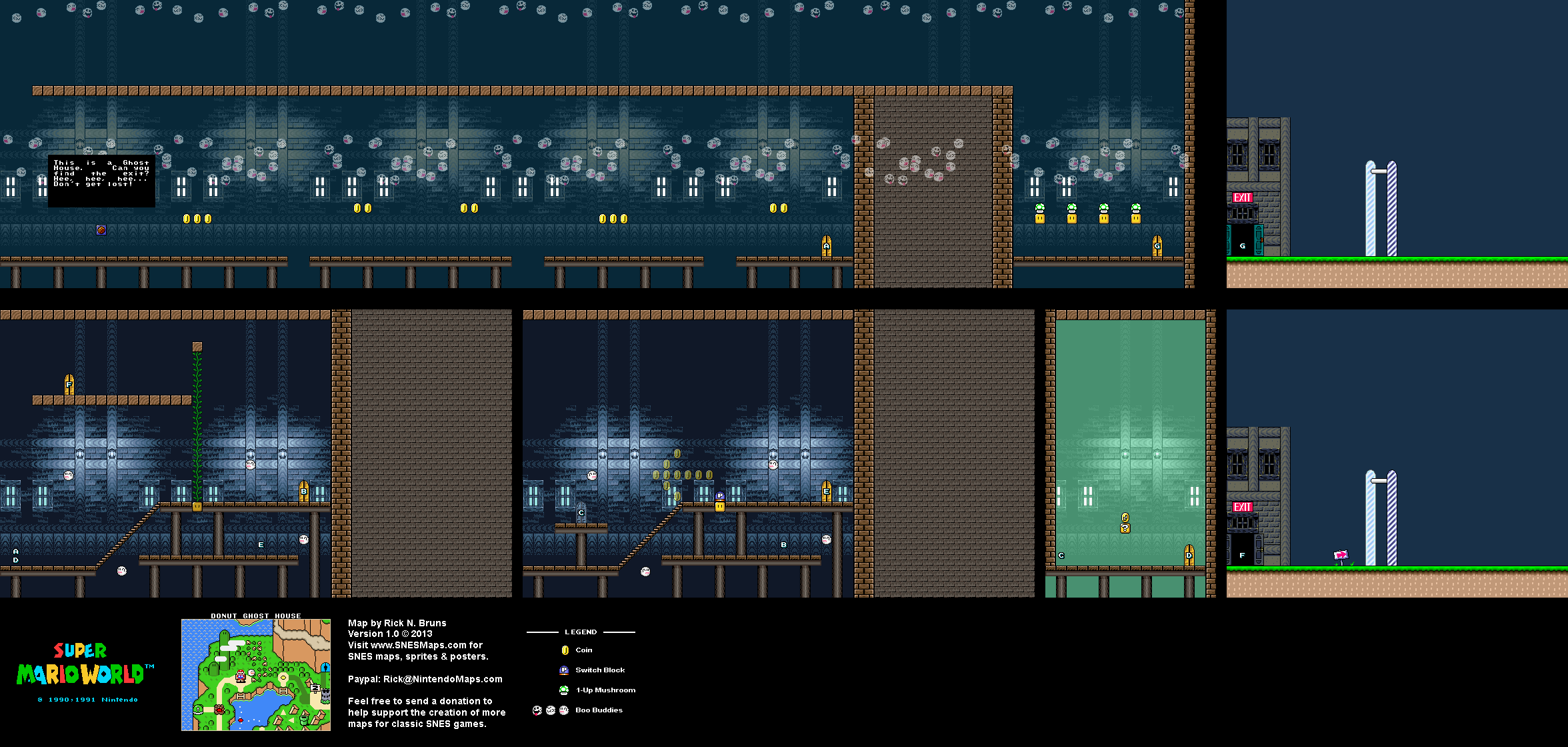 Super Mario World - Donut Ghost House Super Nintendo SNES Map