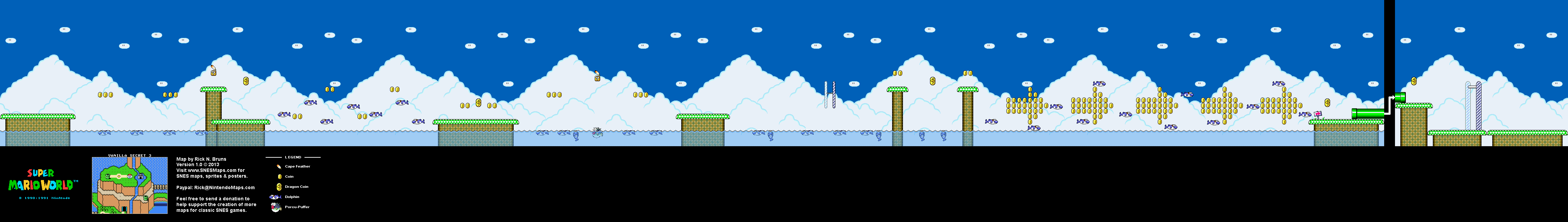Super Mario World - Vanilla Secret 3 Super Nintendo SNES Map