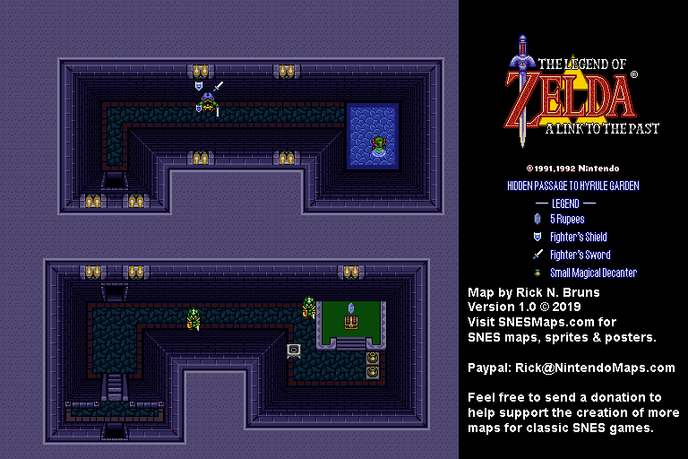 The Legend of Zelda: A Link to the Past - Hidden Path to Garden Map - SNES Super Nintendo