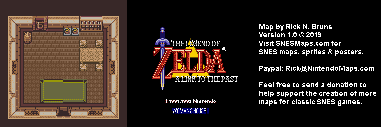 The Legend of Zelda: A Link to the Past - Woman's House 1 Map - SNES Super Nintendo BG