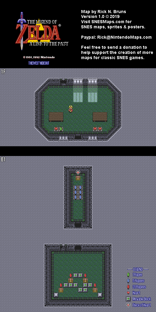 The Legend of Zelda: A Link to the Past - Thieve's Hideout Map - SNES Super Nintendo