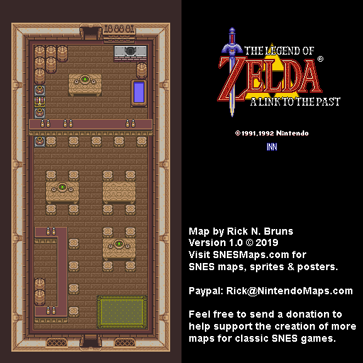 The Legend of Zelda: A Link to the Past - Inn Map - SNES Super Nintendo BG