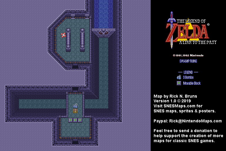 The Legend of Zelda: A Link to the Past - Swamp Ruins Map - SNES Super Nintendo