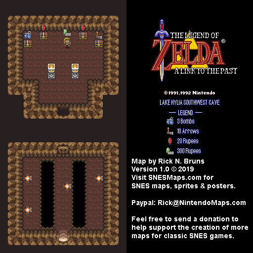The Legend of Zelda: A Link to the Past - Lake Hylia Southwest Cave Map - SNES Super Nintendo