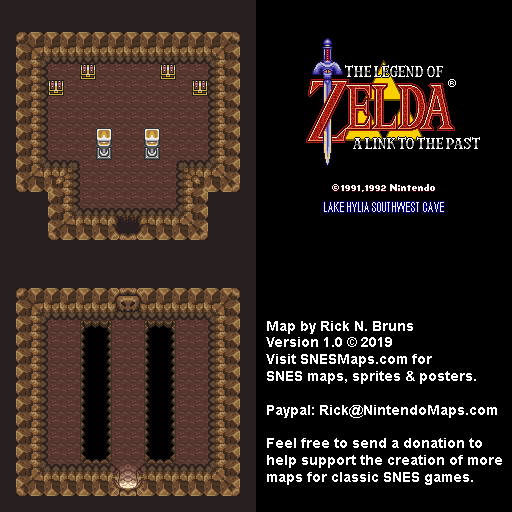 The Legend of Zelda: A Link to the Past - Lake Hylia Southwest Cave Map - SNES Super Nintendo BG