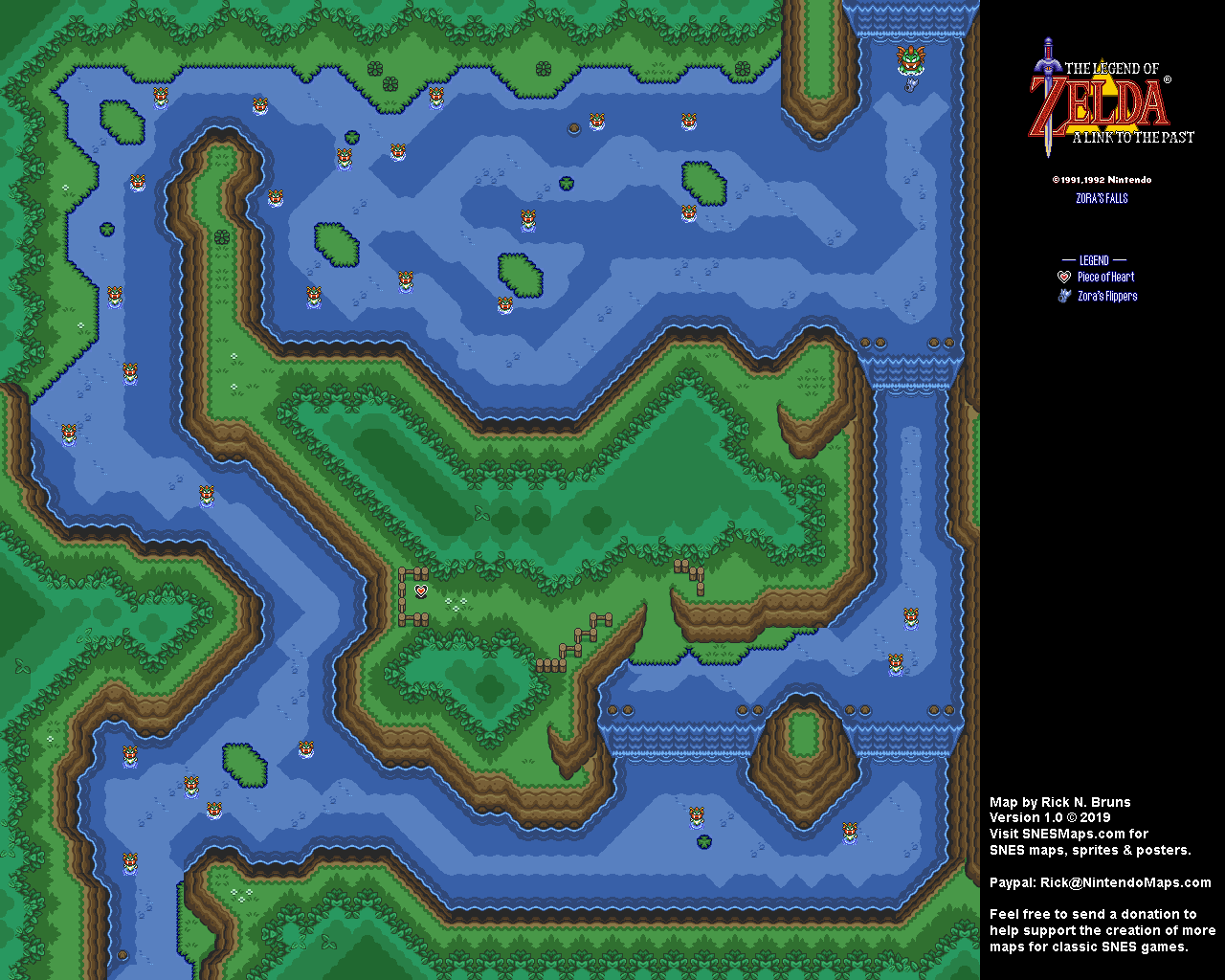 The Legend of Zelda: A Link to the Past - Zora's Falls Map - SNES Super Nintendo