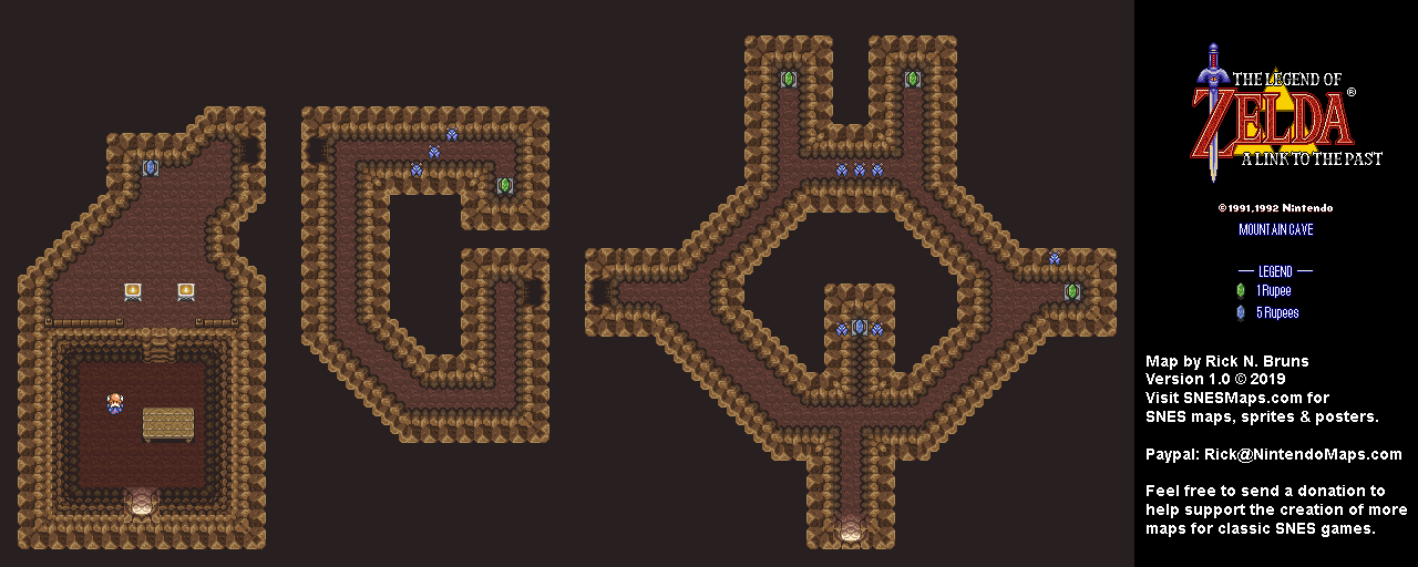 The Legend of Zelda: A Link to the Past - Mountain Cave Map - SNES Super Nintendo