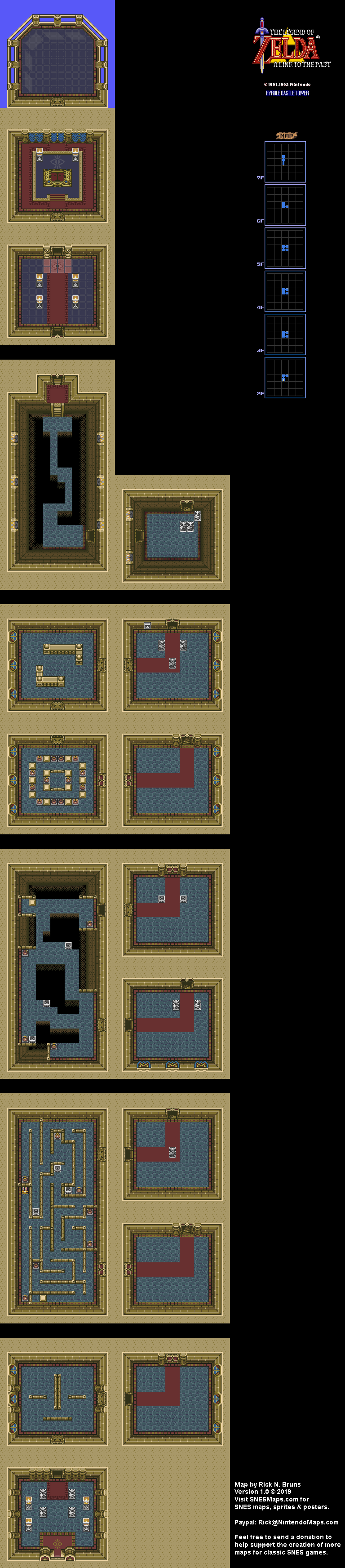 The Legend of Zelda: A Link to the Past - Hyrule Castle Tower Map - SNES Super Nintendo BG